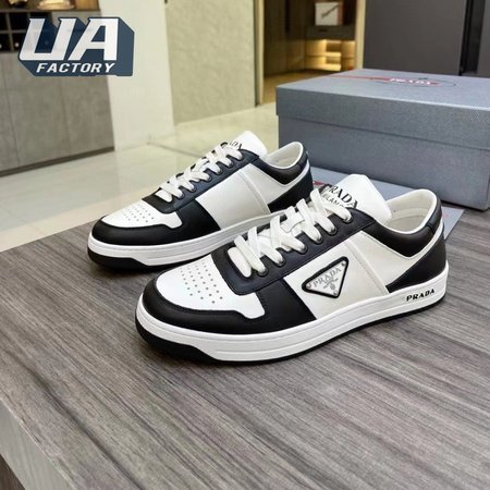 PRADA DOWNTOWN LOW TOP SNEAKERS LEATHER WHITE BLACK - PA003