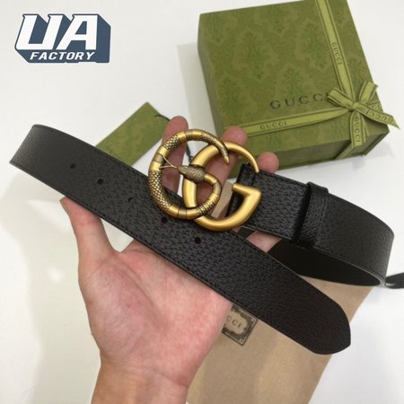 GUCCI LEATHER BELT WITH DOUBLE G BUCKLE WITH SNAKE