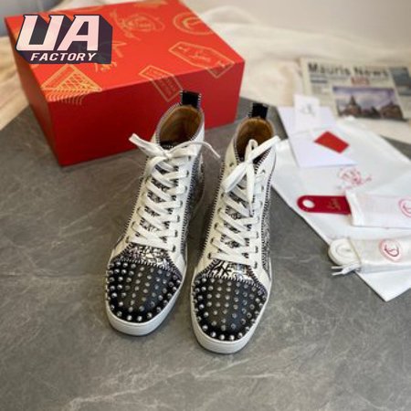 Christian Louboutin Black/White Leather Louis Orlato Spike Sneakers