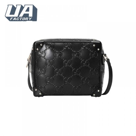 Gg Embossed Shoulder Bag In Black Leather GMB011