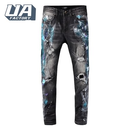 Amiri Blue Splatter Jeans Black