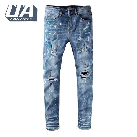 Amiri Blue Splatter Jeans Blue