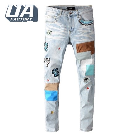 Amiri Bear Patch Rip Jeans Light Blue