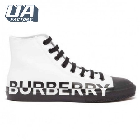 BURBERRY LOGO PRINT GABARDINE HIGH-TOP SNEAKERS - BBR32